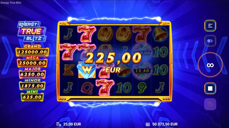 Energy True Blitz - výhra za nashromážděné Cash symboly