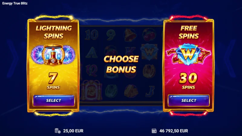 Energy True Blitz - výběr varianty Lightning Spins